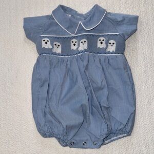 Ruth and Ralph Blue Halloween Ghost Smoked Romper for Baby Boy/Girl
